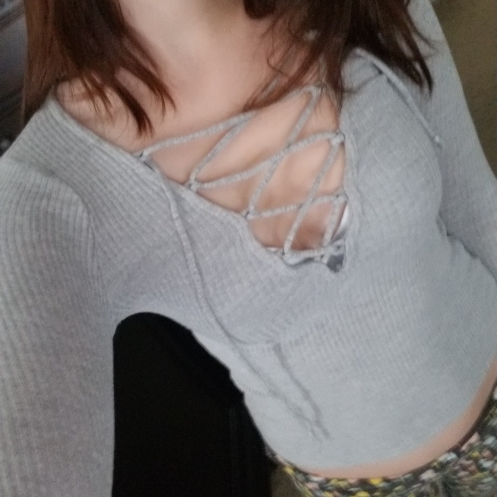 Gray lace up sweater. Urban Outfitters.